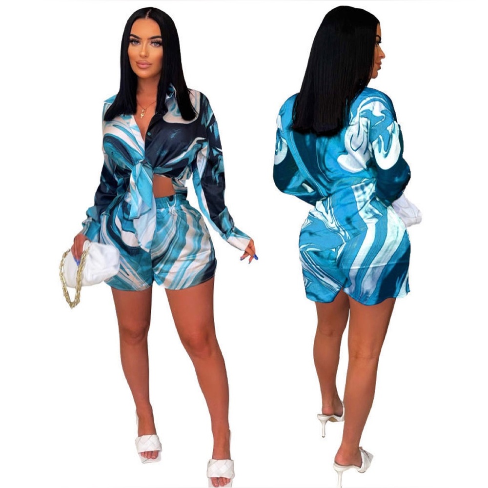 Spiral Blue 2 Pc Short Set